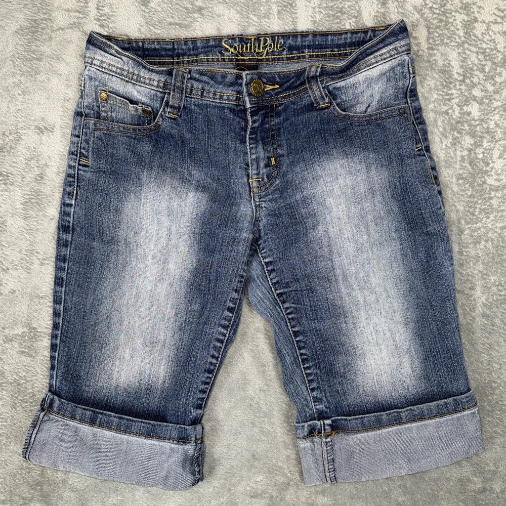 South Pole Shorts Womens 7 Dark Blue Denim Jean Jorts Cuffed Y2K Hip Hop Skate